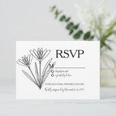 ミニマリストボタニカルフラワーラインアート結婚式RSVP 招待状 (スタンド正面)