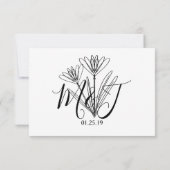 ミニマリストボタニカルフラワーラインアート結婚式RSVP 招待状 (裏面)