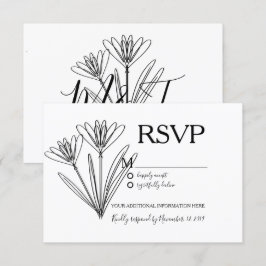 ミニマリストボタニカルフラワーラインアート結婚式RSVP 招待状