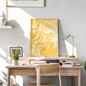 ミニマリストボタニカルフローララインスケッチイエロー ポスター