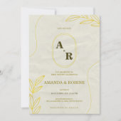 ミニマリストボタニカル金ゴールド結婚式招待状 招待状 (正面)