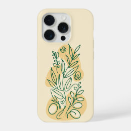 ミニマリストボタニカル ラインアートイラスト クリーム iPhone 15 PROケース