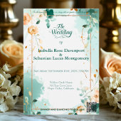 ミニマリストボヘミアンエメラルドとバラ結婚金ゴールド 招待状