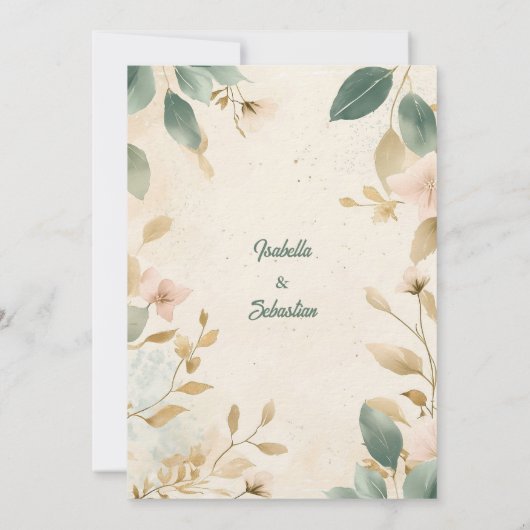 ミニマリストボヘミアンセージグリーン&バラ結婚ズ 招待状 (裏面)