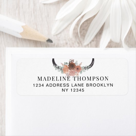 ミニマリストボヘミアンフローラブルスカルアドレス ラベル (インサイチュ)