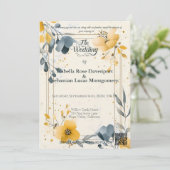 ミニマリストボヘミアンマスタードイエロー&ブルー結婚ズ 招待状 (スタンド正面)