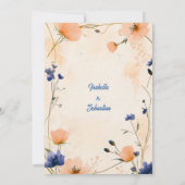 ミニマリストボヘミアン王室のピーチ結婚アンドブルー 招待状 (裏面)