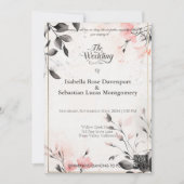 ミニマリストボヘミアン赤面ピンク結婚と木炭 招待状 (正面)