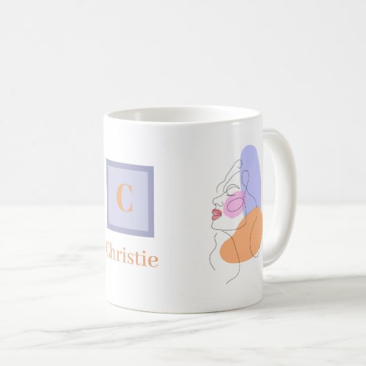 ミニマリストボホアートブルーオレンジパステルカスタム コーヒーマグカップ (正面右)