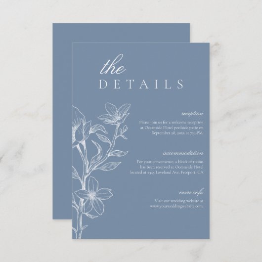 ミニマリストボホシックフローラブルー結婚ズ詳細 エンクロージャーカード (正面/裏面)