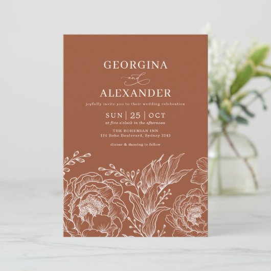 ミニマリストボホテラコッタ焼きオレンジ結婚ズ 招待状 (スタンド正面)