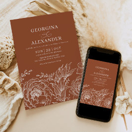 ミニマリストボホテラコッタ焼きオレンジ結婚ズ 招待状