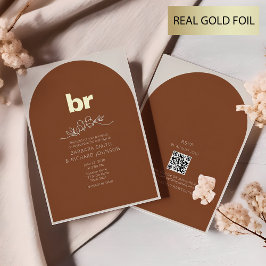 ミニマリストボホテラコッタ焼きオレンジ結婚ズ 箔招待状