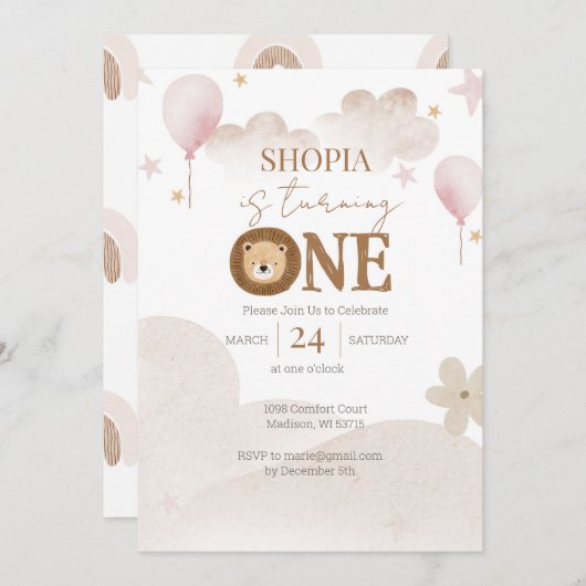 ミニマリストボホテラコッタ1st誕生日招待状 招待状 (正面/裏面)