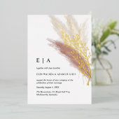 ミニマリストボホピンク金ゴールドパンパスグラス実在金ゴールド 箔招待状 (立ち正面)