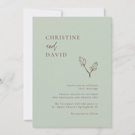ミニマリストボホフローラセージ結婚式招待状 招待状 (正面)