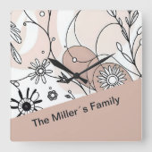 ミニマリストボホブラウンコージービベス スクエア壁時計 (正面)