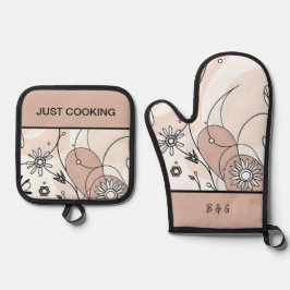 ミニマリストボホブラウンコージービベス 鍋つかみ&鍋敷きセット