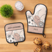 ミニマリストボホブラウンコージービベス 鍋つかみ&鍋敷きセット (トップダウン)