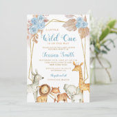 ミニマリストボホブルーフローラサファリボーイベビーシャワー 招待状 (スタンド正面)