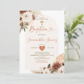 ミニマリストボホホワイトフローラ《キリスト教》洗礼式や命名式バプテスマ 招待状 (スタンド正面)