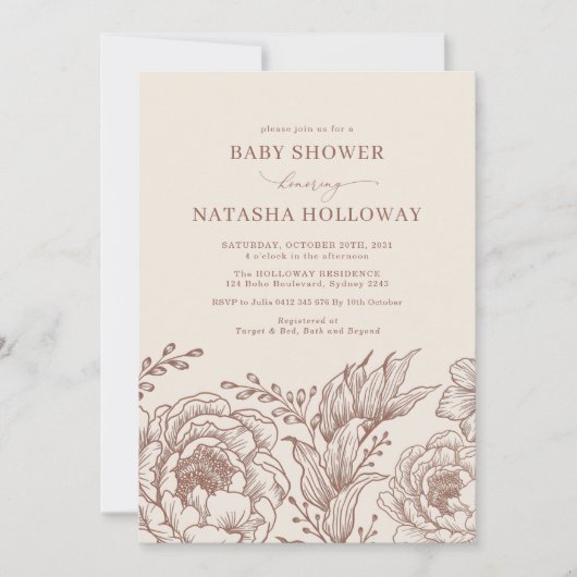 ミニマリストボホボタニカルテラコッタベビーシャワー 招待状 (正面)