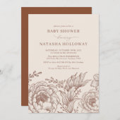 ミニマリストボホボタニカルテラコッタベビーシャワー 招待状 (正面/裏面)