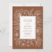 ミニマリストボホボタニカルテラコッタホワイト結婚ズ 招待状 (正面)