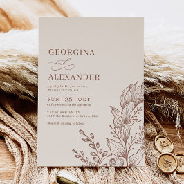 ミニマリストボホボタニカルテラコッタ結婚の招待 招待状