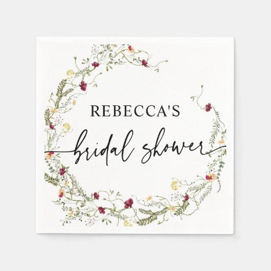 ミニマリストボホワイルドフラワーグリーンブライダルシャワー スタンダードカクテルナプキン (正面)