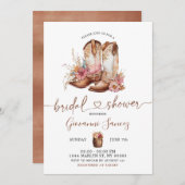 ミニマリストボホーカウボーイブーツブライダルシャワー 招待状 (正面/裏面)