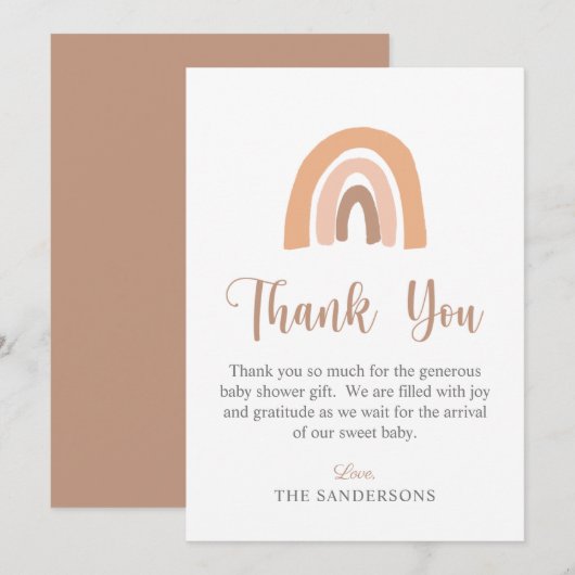 ミニマリストボホーレインボーテラコッタベビーシャワー サンキューカード (正面/裏面)