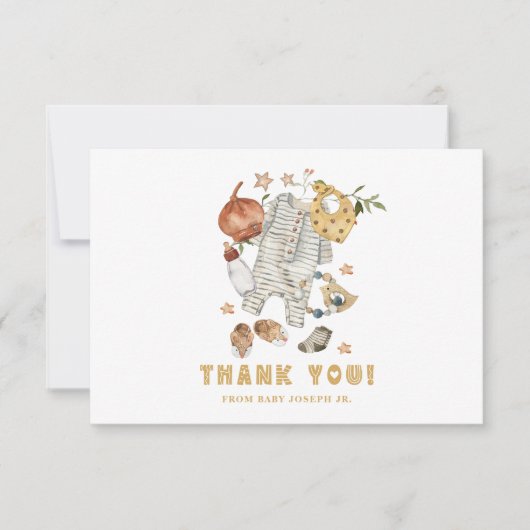 ミニマリストボホ新生児シャワーボーイクロセスライン サンキューカード (正面)