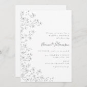 ミニマリストボホ白黒フローラブライダルシャワー 招待状 (正面/裏面)