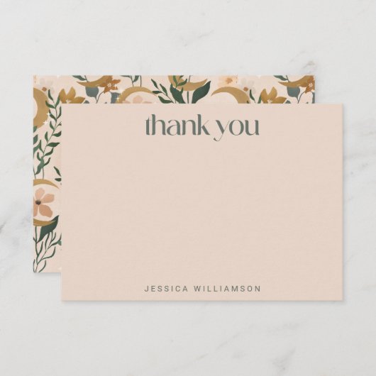 ミニマリストボホ赤面フローラムーンブライダルシャワー サンキューカード (正面/裏面)