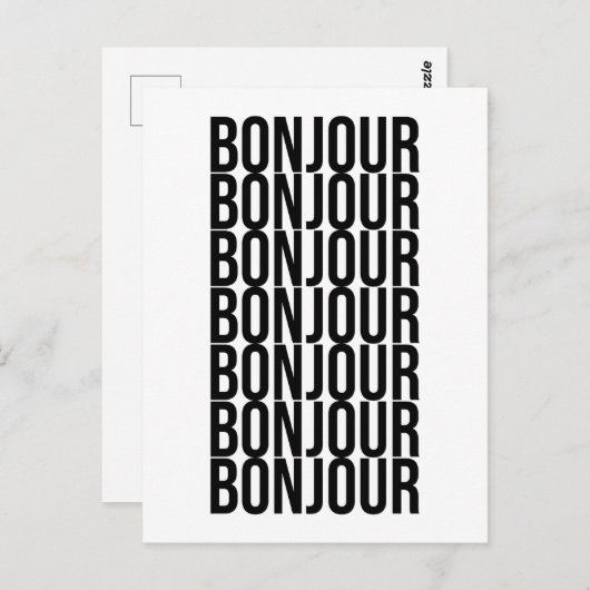 ミニマリストボンジュフランスのール文字デザイン白黒 ポストカード (正面/裏面)
