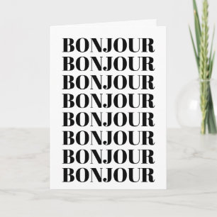 ミニマリストボンジュールフランスのタイポグラフィ白黒 カード