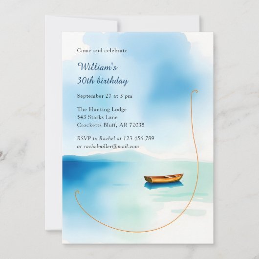 ミニマリストボートパーティーフォーヒムレイク誕生日 招待状 (正面)