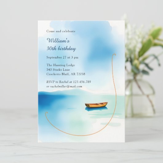 ミニマリストボートパーティーフォーヒムレイク誕生日 招待状 (スタンド正面)