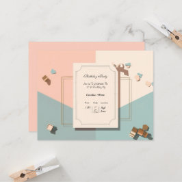 ミニマリストポストパステル誕生日招待状カード 招待状