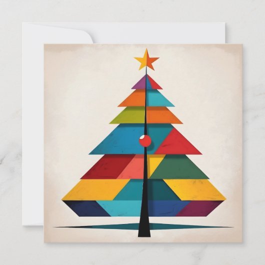ミニマリストポップ・アートのアートジオメトリッククリスマスツリー シーズンカード (正面)
