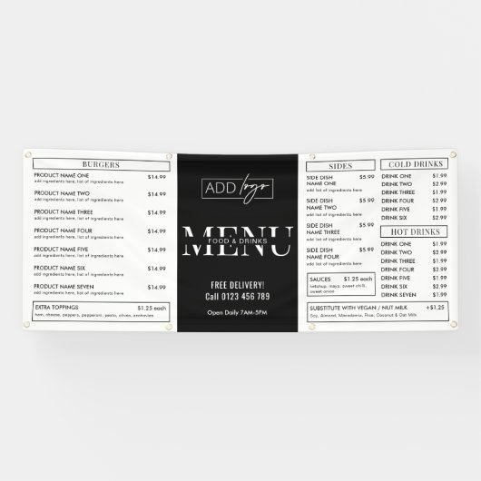 ミニマリストポップ・アートのマーケットアップショップレストランフードメニュー 横断幕 (横)