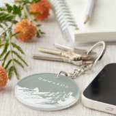 ミニマリストマウンテンイラストレーション淡い色のオリーブ キーホルダー (正面右)