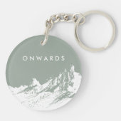 ミニマリストマウンテンイラストレーション淡い色のオリーブ キーホルダー (裏面)