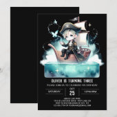 ミニマリストマジカルパイレーツ誕生日 招待状 (正面/裏面)