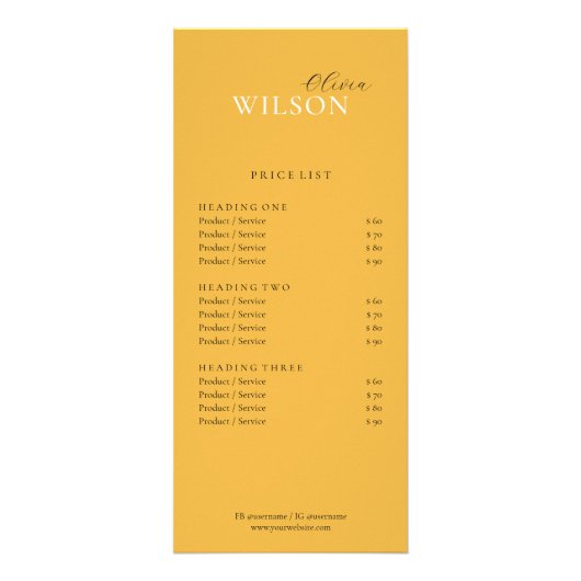 ミニマリストマスタード黄色の価格表ラックカード ラックカード (正面)