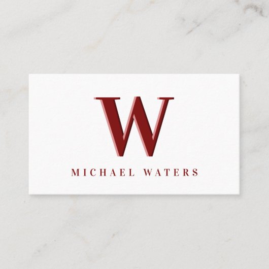 ミニマリストマルーン・モノグラム・ロゴ・エンボス効果 名刺 (正面)