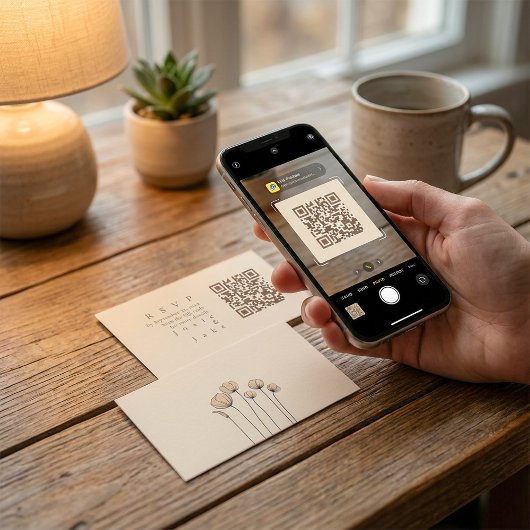 ミニマリストミュートされたトーンQRコードワイルドRSVP エンクロージャーカード