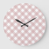 ミニマリストミュートされたピンクシェードプレイドパターン ラージ壁時計 (正面)