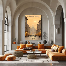 ミニマリストミラノスカイライン – ソフトトーンイタリアンアート ポスター